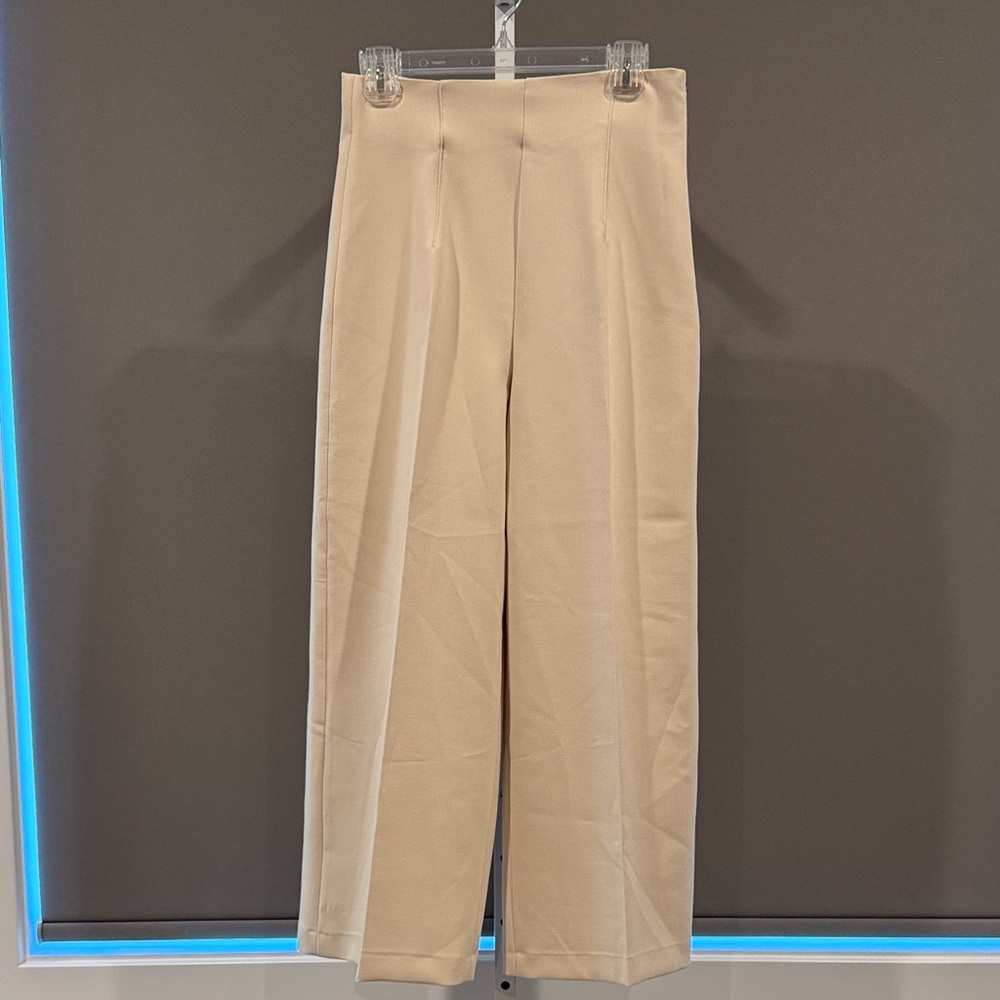 ZARA Cream High-Waist Wide Leg Trousers